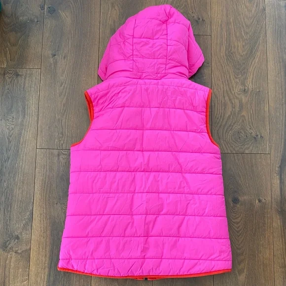 Boden Reversible Orange and Pink Puffer Vest size 4 removable hood New! - Picture 4 of 10